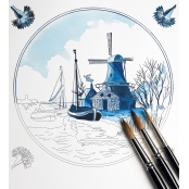 Bloc de 20 cartes à colorier Porcelaine Bleu de Delft