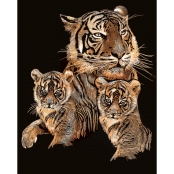 Tableau Scraper à gratter Cuivre Le tigre et ses petits