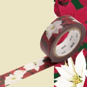 Masking Tape MT 1,5 cm Noel rose de Noël - poinsettia