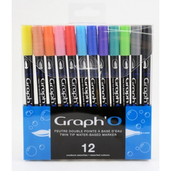 GO00120 - 3700010008016 - Graph'it - Feutre double pointe Graph'O 12 couleurs Essentielles