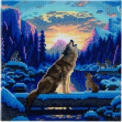 Tableau Strass Diamant Crystal Art Loup 30cm
