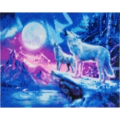 Tableau Strass Diamant Crystal Art Loups 40x50cm