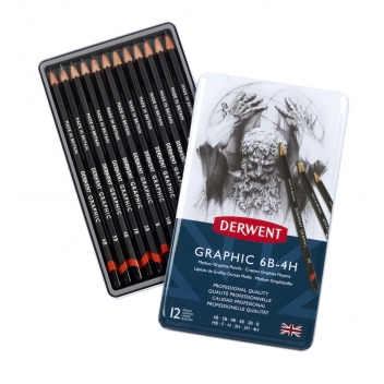 DW34214 - 5010255716590 - Derwent - Crayons Graphite Derwent Graphic Boite x12 mines moyennes