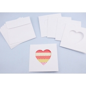 5 Cartes et enveloppe DIY blanches 13x13cm Coeur