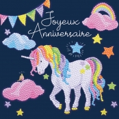 Kit carte broderie diamant 18x18cm Anniversaire licorne