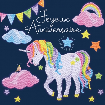 CCKFR01 - 5055865495077 - Crystal Art - Kit carte broderie diamant 18x18cm Anniversaire licorne