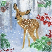 Kit carte broderie diamant 18x18cm Faon dans la neige