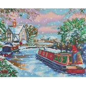 Kit tableau broderie diamant 40x50cm Péniche en hiver