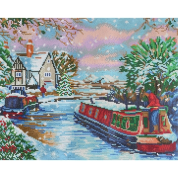 CAKA131L - 5055865492434 - Crystal Art - Kit tableau broderie diamant 40x50cm Péniche en hiver