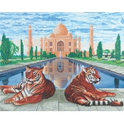 Kit tableau broderie diamant 40x50cm Tigres Taj Mahal