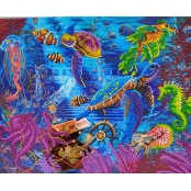 Kit tableau broderie diamant 40x50cm Sous l\'Océan