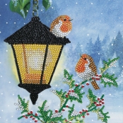 Kit carte broderie diamant Rouge-gorges en hiver 18x18cm