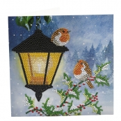 Kit carte broderie diamant Rouge-gorges en hiver 18x18cm