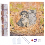CRYSTAL ART Kit tableau broderie diamant 30x30cm Chat & chien panier