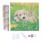 CRYSTAL ART Kit tableau broderie diamant 30x30cm Chat & chien pré