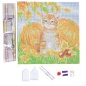 CRYSTAL ART Kit tableau broderie diamant 30x30cm Chat et citrouilles