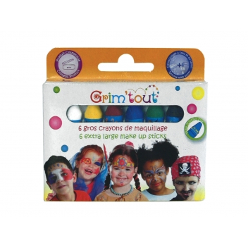 GT41948- - 3700010419485 - Grim'tout - Crayons de maquillage enfant Coul. basiques 6 pièces - 2