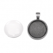 Médaillon pendentif en métal et cabochon Rond ø 22mm Argenté