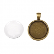 Médaillon pendentif en métal et cabochon Rond ø 22mm Doré