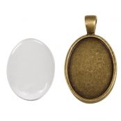 Médaillon pendentif en métal et cabochon Ovale 20x27mm Doré