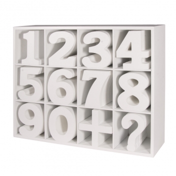62712000 - 4006166219894 - Rayher - Présentoir chiffres et symboles MDF blanc 72 pièces