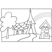 Tampon en bois Eglise Mariage 7x10cm