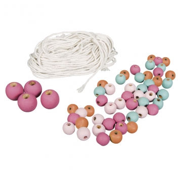42008000 - 4006166282805 - Rayher - Kit perle bois et fil pour macramé Coloré