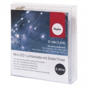 Mini-chaîne lumineuse 20 lumignons LED 220cm blanc chaud + minuterie
