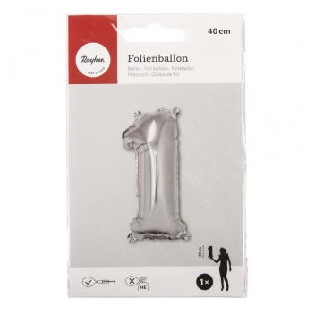 87033606 - 4006166790508 - Rayher - Ballon en aluminium Chiffre 1 Argenté 40cm