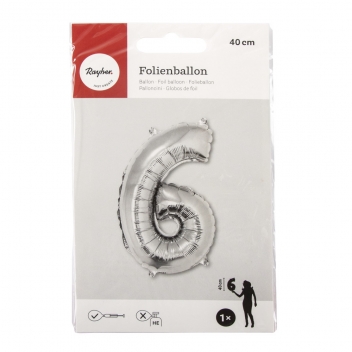 87038606 - 4006166790553 - Rayher - Ballon en aluminium Chiffre 6 Argenté 40cm