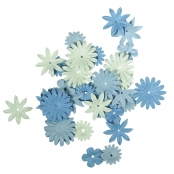 Fleurs en papier Bleu 4 sortes 1,5 à 2,5 cm 36 pièc.