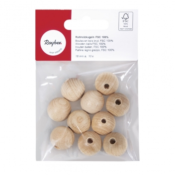 6248800 - 4006166143229 - Rayher - Boules en bois ø 18 mm - FSC100% - percées 4 mm - 10 pièces