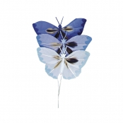 Papillon en plumes Teintes bleues 2 cm 6 pièces