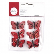 Papillon en plumes Teintes rouges 2 cm 6 pièces
