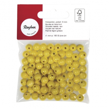 1250220 - 4006166333798 - Rayher - Perle en bois Jaune Ronde Ø 8 mm 82 pièces