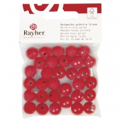 Perle en bois Rouge Ronde Ø 12 mm 32 pièces