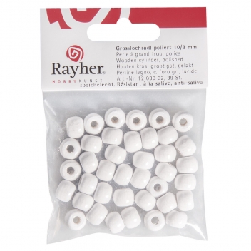 1203002 - 4006166012198 - Rayher - Perle bois Grand trou Blanc Ø10x8mm 39 pièc.