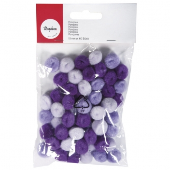 7614200 - 4006166179808 - Rayher - Pompons Ø 15 mm Lila (assortiment) 60 pièces