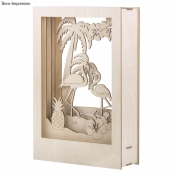 Cadre en bois Flamant rose en 3D 30 cm