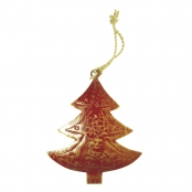 Pendentif en métal sapin rouge & doré 9 cm