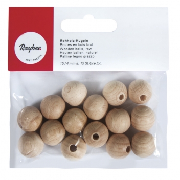 6250500 - 4006166570575 - Rayher - Perle en bois ø  15 mm Boule percée ø  4 mm 15 pièces