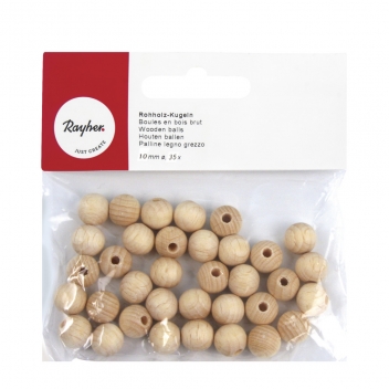 6251500 - 4006166737343 - Rayher - Perle en bois ø  10 mm Boule demi-percée 35 pièces