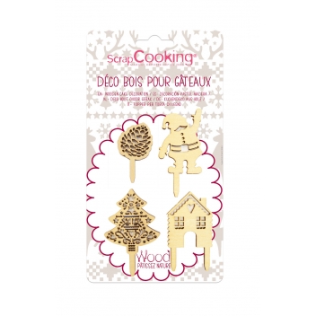 4991 - 3700392449919 - Scrapcooking - 4 Accessoires Déco Noël Bois
