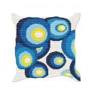Kit coussin canevas Soudan 50x50 ronds bleus et jaunes