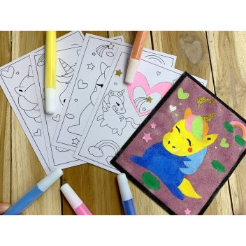 8397 - 3700443583975 - MegaCrea DIY - Carte à sabler ou à pailleter Licorne 6 pièces
