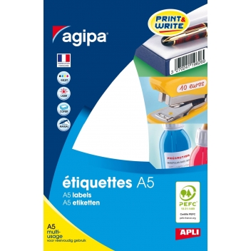 114003 - 3270241140033 - APLI AGIPA - 1120 étiquettes blanches 16 feuilles A5 Ø19mm - France - 2