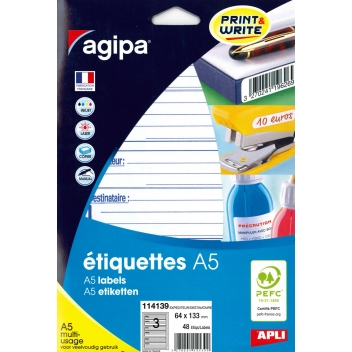 114139 - 3270241141399 - Apli Agipa - Etiquettes Expéditeur/Destinataire A5 64 x 133 mm 48 pièces - France - 2