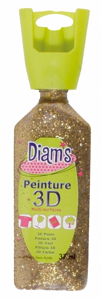 Peinture Diam's 3D 37 ml Pailleté Doré Diam's Peinture pour tissu
