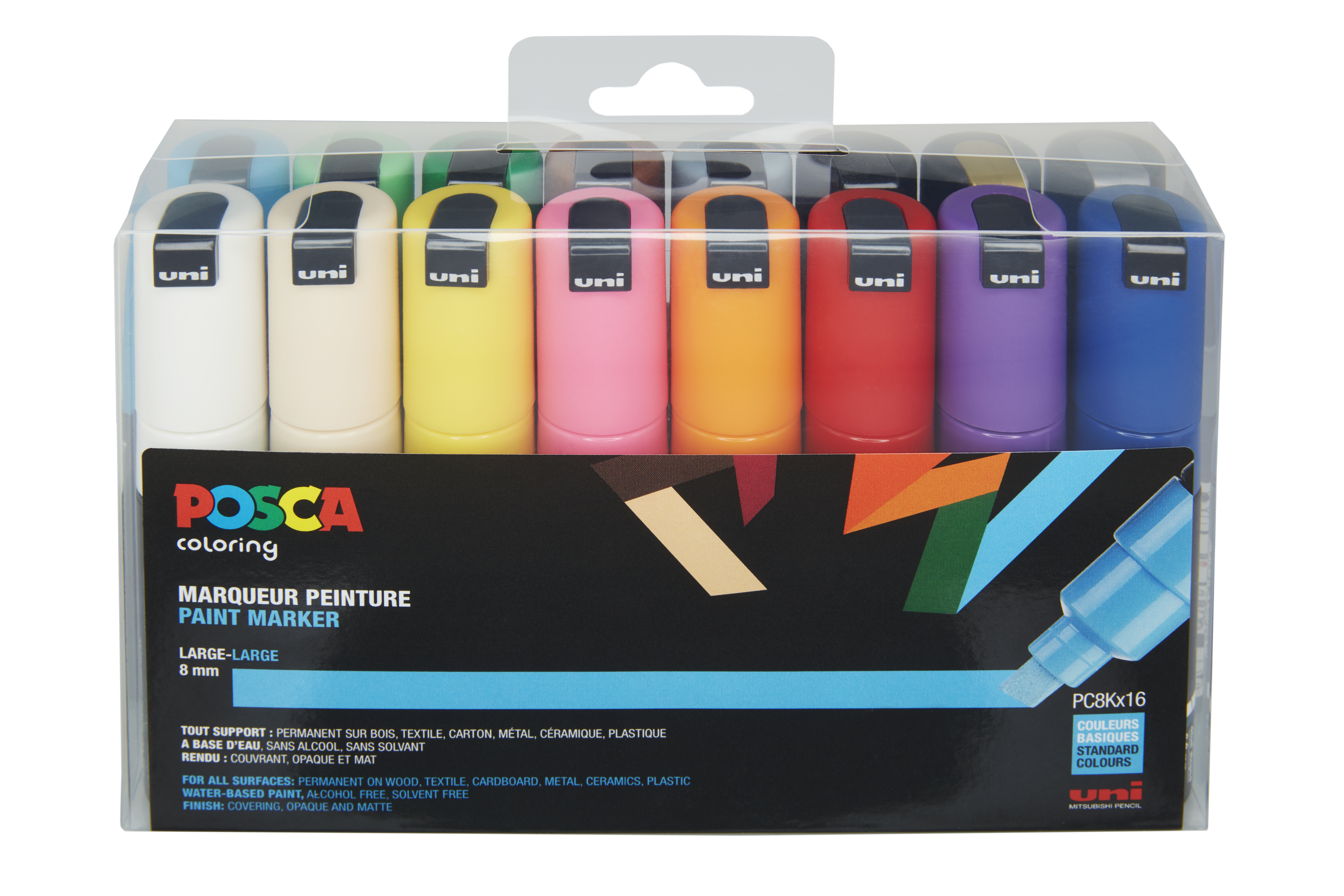 Marqueur Posca Pc8k Pointe Large Biseautee Basic 16 Pieces Feutre Le stylo feutre est la fourniture préférée des enfants et des artistes. megacrea