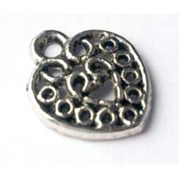 BM069A - 3660246008764 - MegaCrea - Breloque métal Petit coeur filigrané Argenté